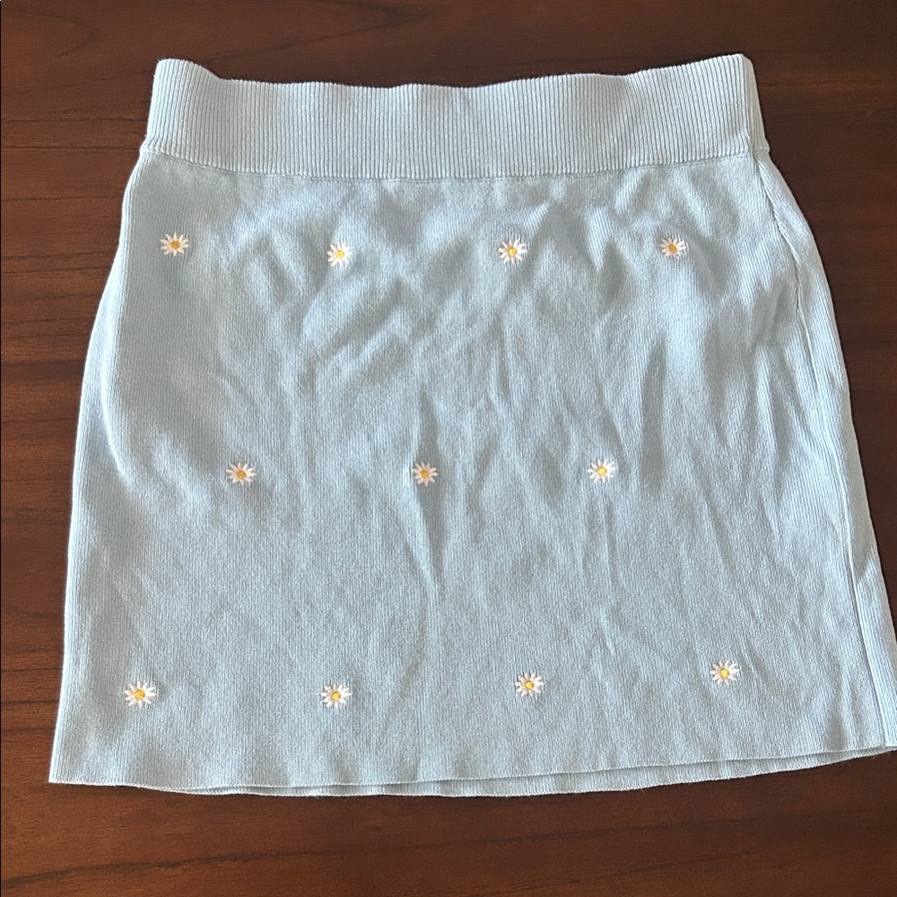 Sky and Sparrow Light Blue Skirt with Floral Details